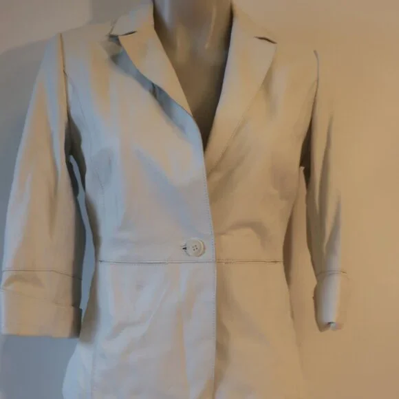 NWD Womens Ecru Chalk White Leather Blazer Jacket 2 * - Picture 5 of 13